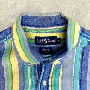 Ralph Lauren Blake Cotton Oxford Shirt Mens Large Striped Blue Green Yellow